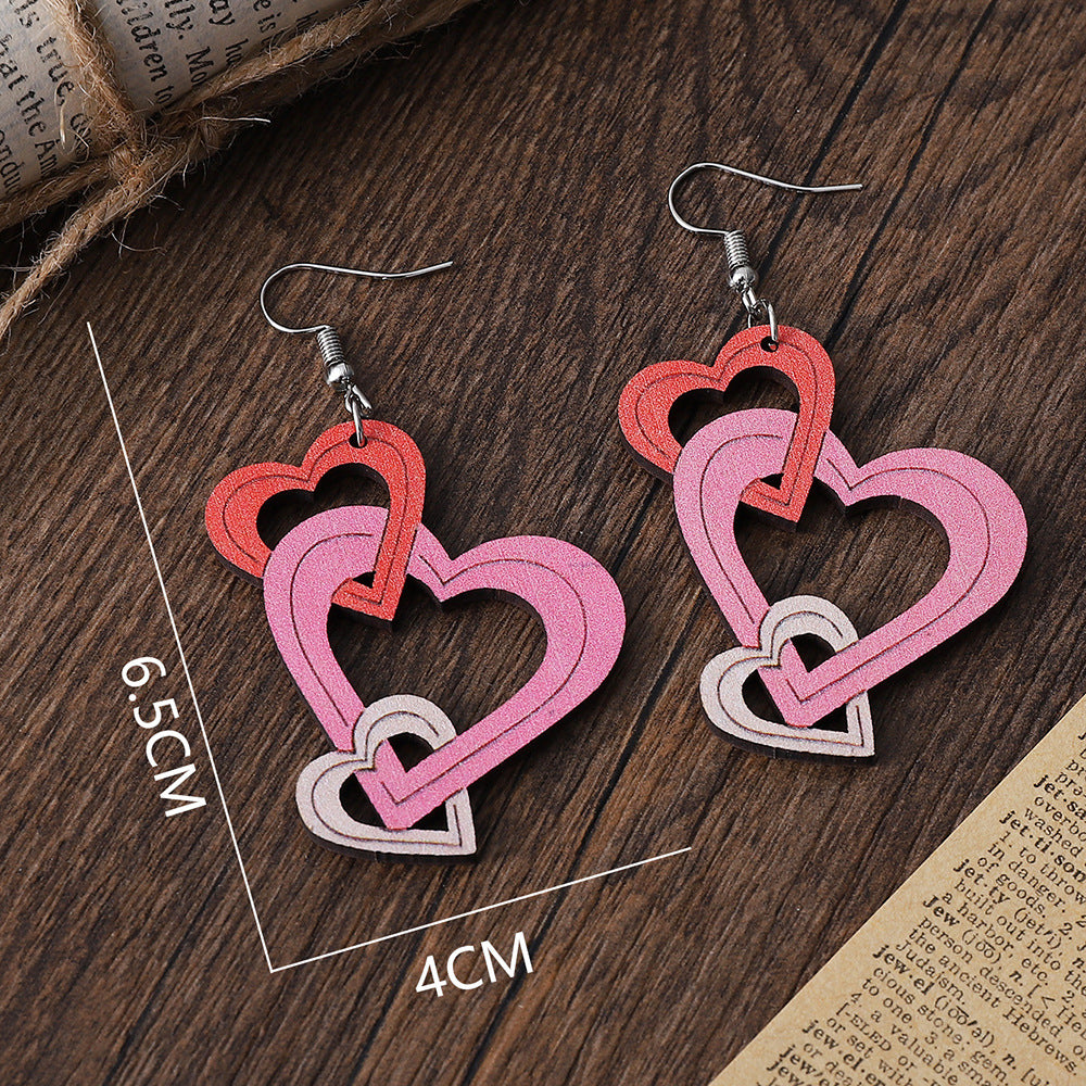 Pendientes De Madera De Corazón Hueco De San Valentín al por mayor